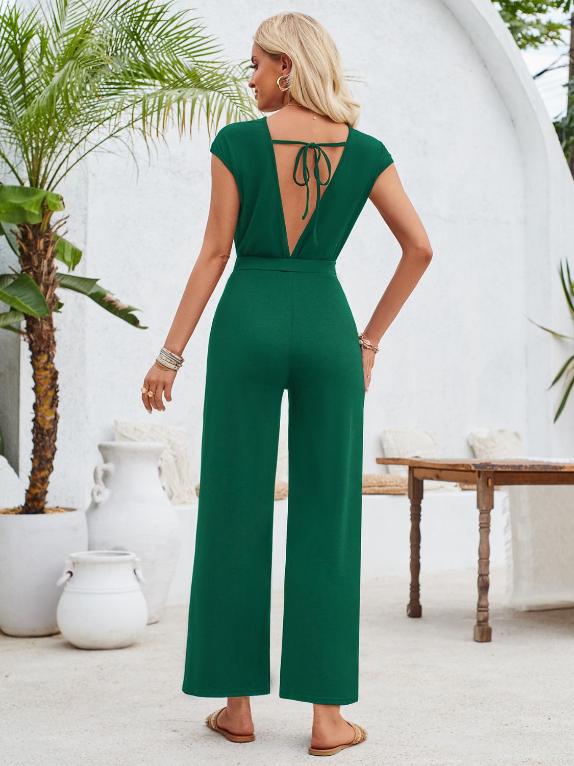 Twisted Round Neck Cap Sleeve Jumpsuit (3 Variants)