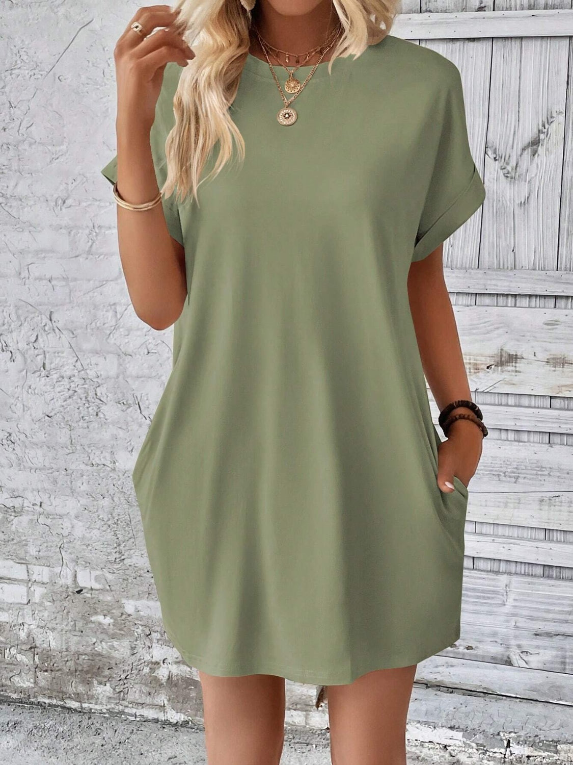 Round Neck Short Sleeve Mini Dress (8 Variants)