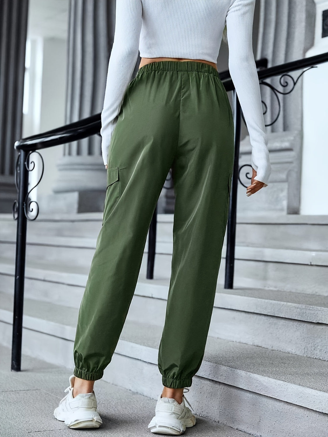 Full Size Elastic Waist Pants with Pockets