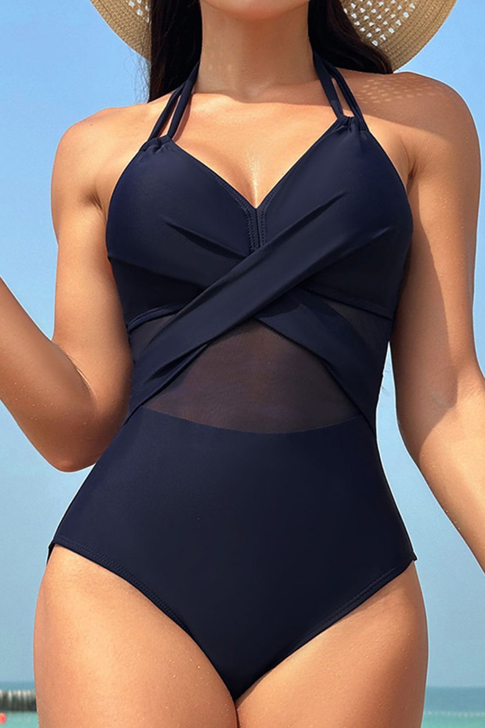 Crisscross Halter Neck One-Piece Swimwear (2 Variants)