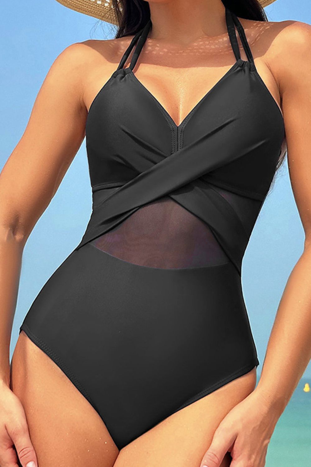 Crisscross Halter Neck One-Piece Swimwear (2 Variants)