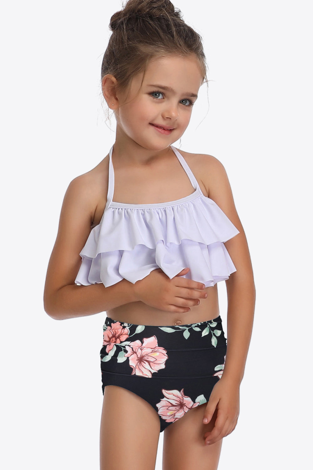 Girls Printed Layered Halter Neck Two-Piece Swim Set