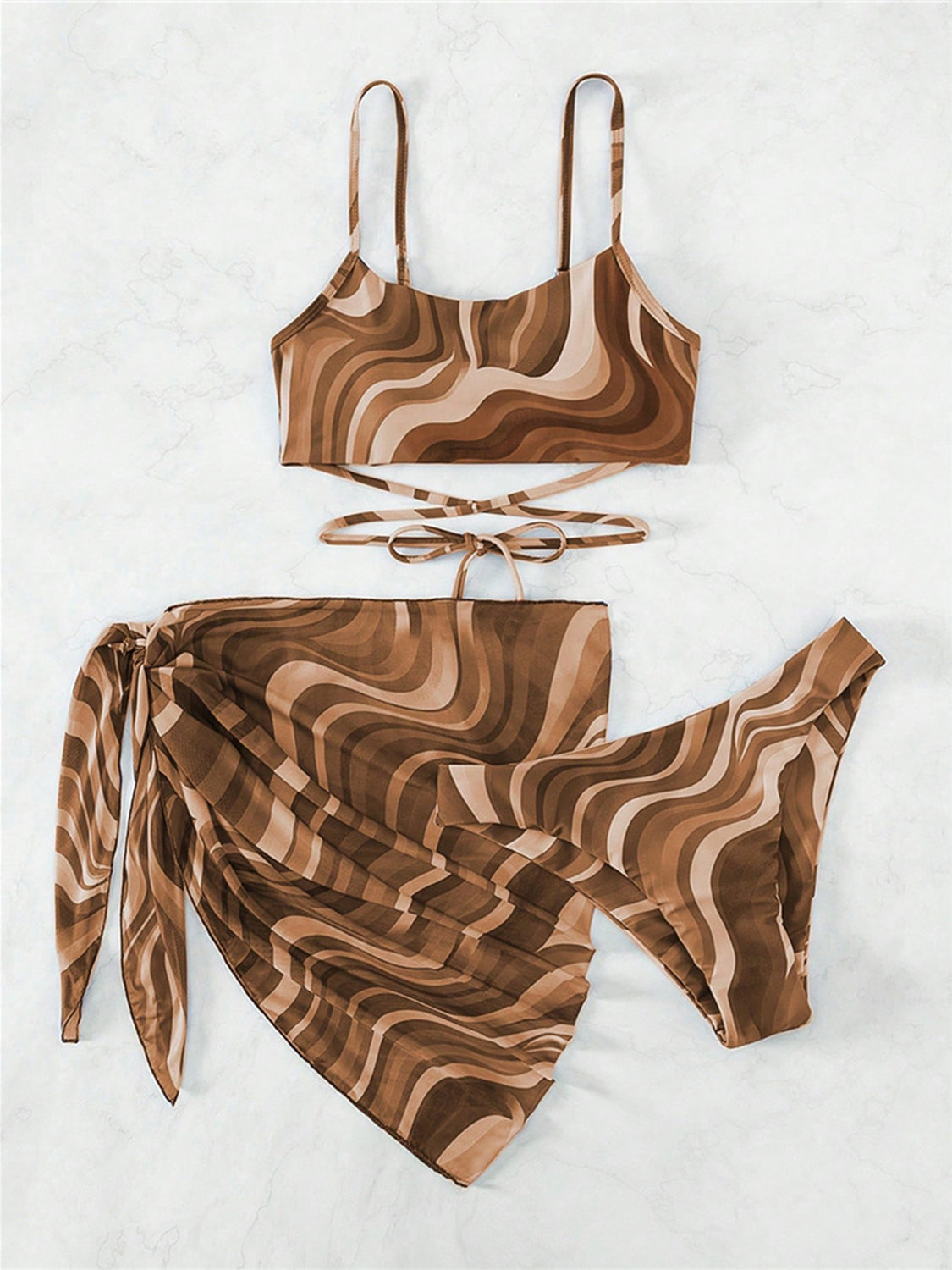 Tied Printed Three-Piece Swim Set (4 Variants)