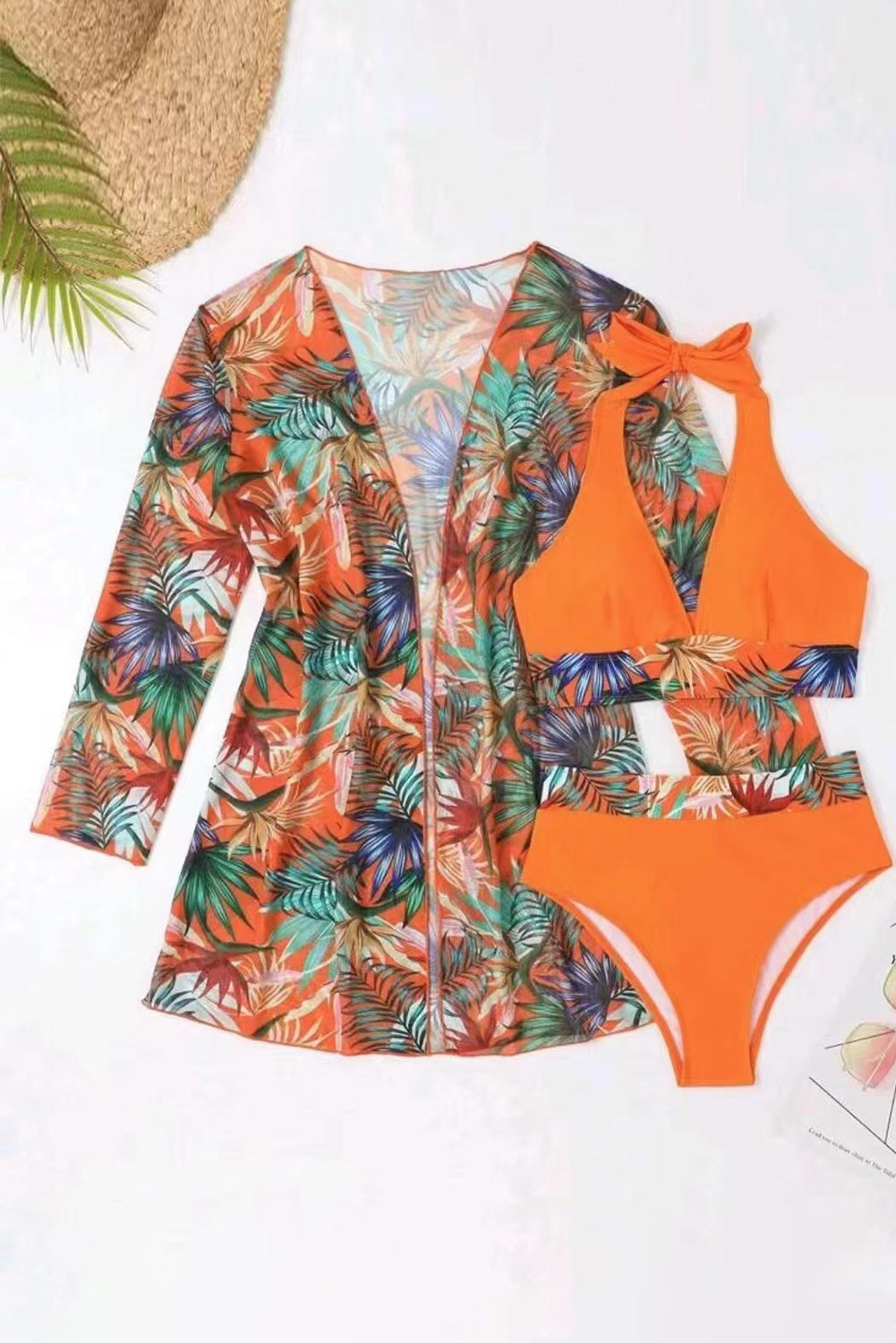 Printed Halter Neck Three-Piece Swim Set (3 Variants)