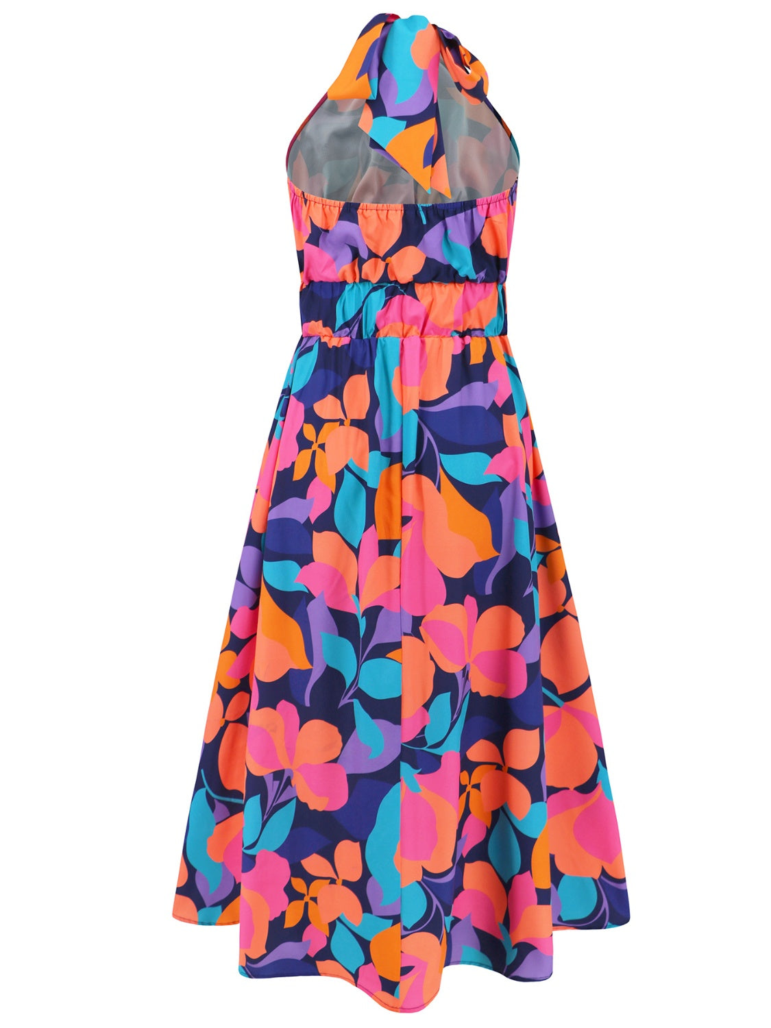 Ruched Printed Halter Neck Sleeveless Dress (4 Variants)