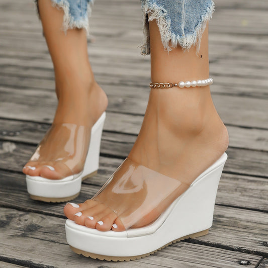 Clearly Stacked Open Toe Wedge Sandals