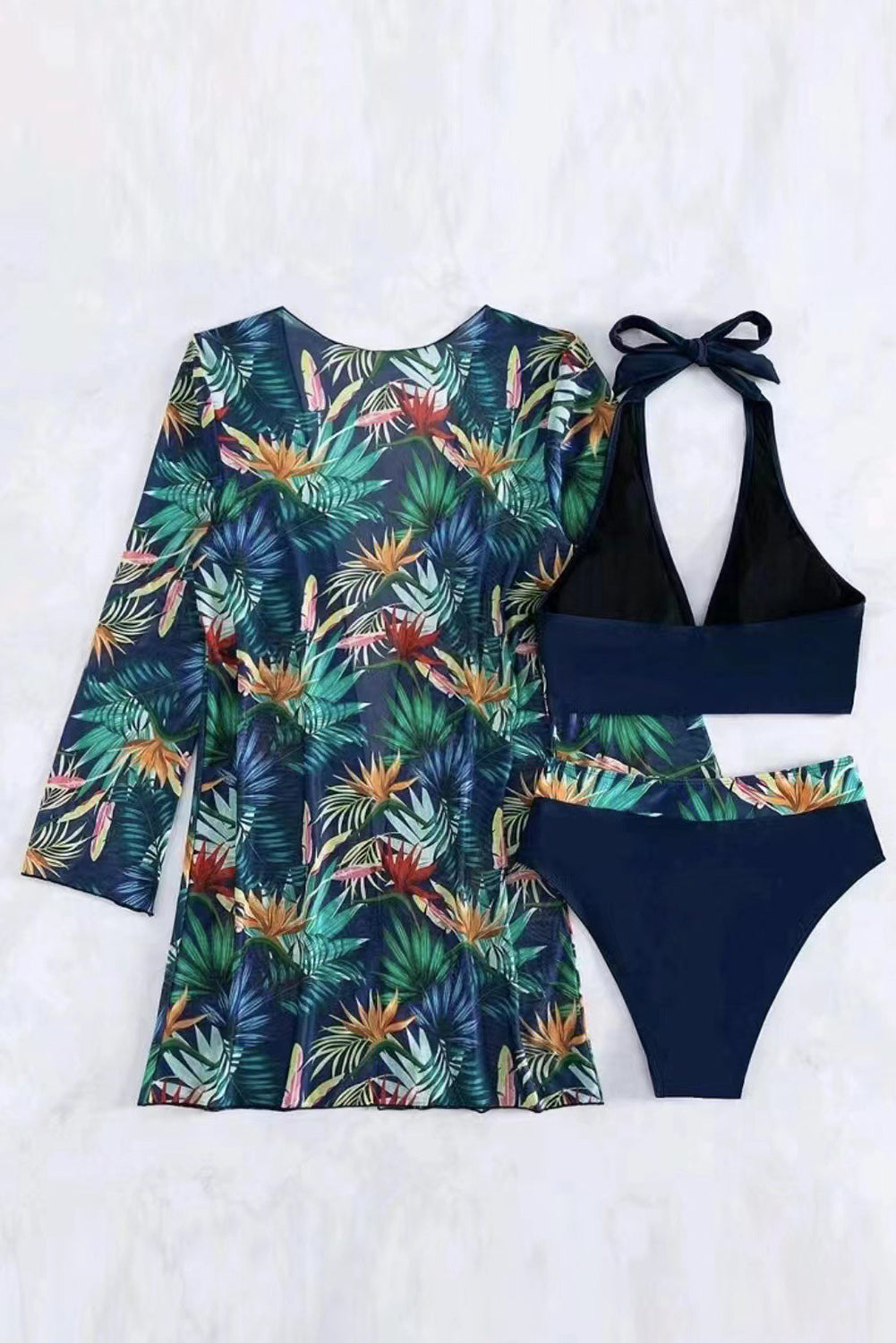 Printed Halter Neck Three-Piece Swim Set (3 Variants)