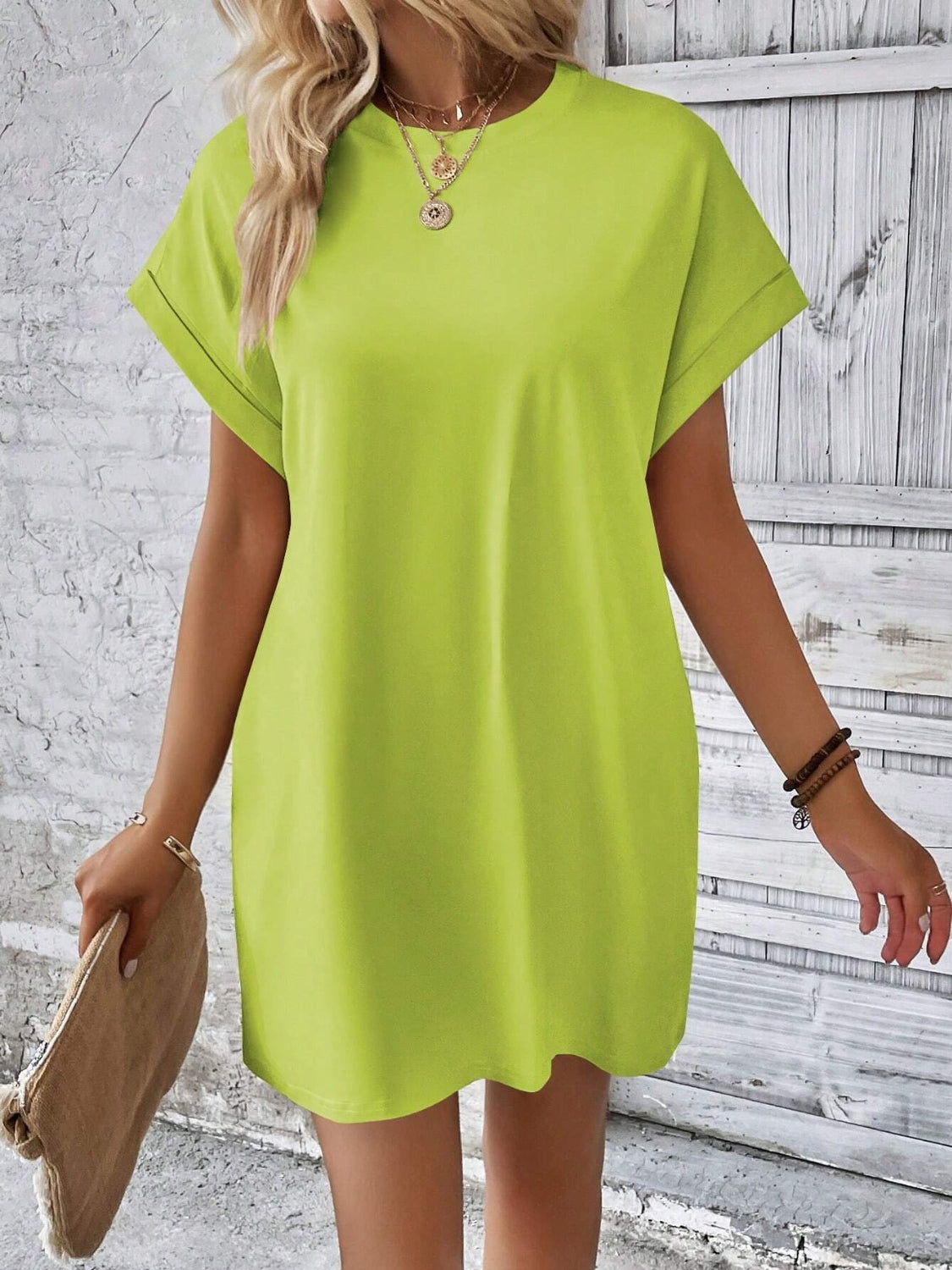 Round Neck Short Sleeve Mini Dress (8 Variants)