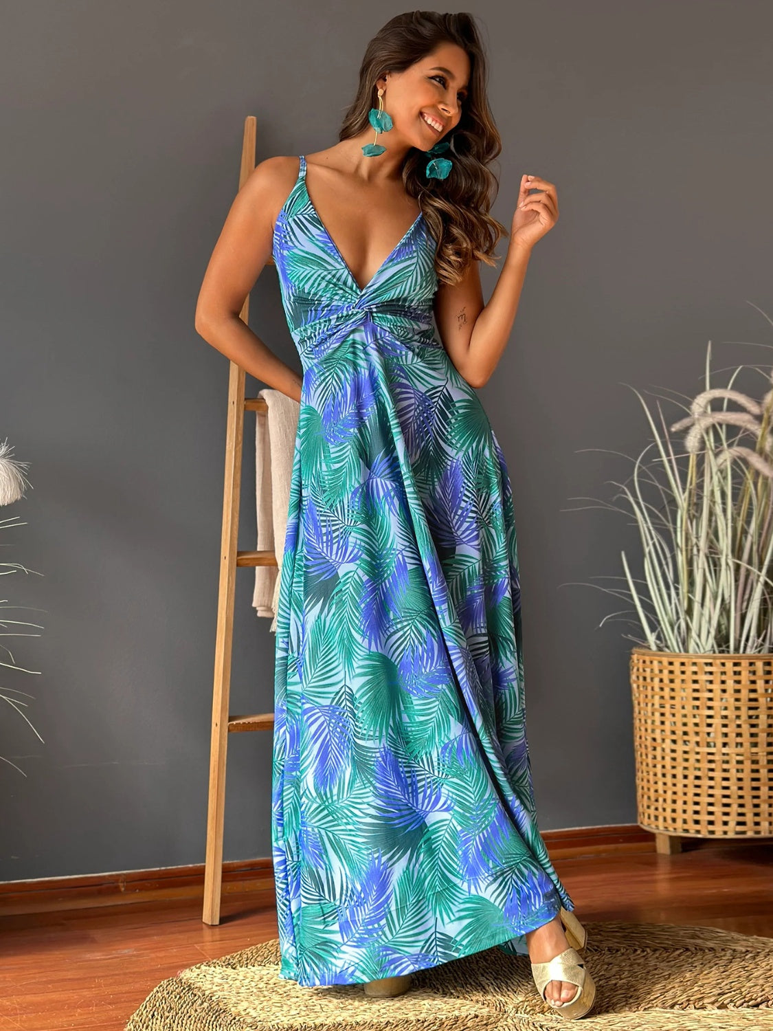 Hawaiian Print Twisted Printed V-Neck Cami Dress (8 Variants)