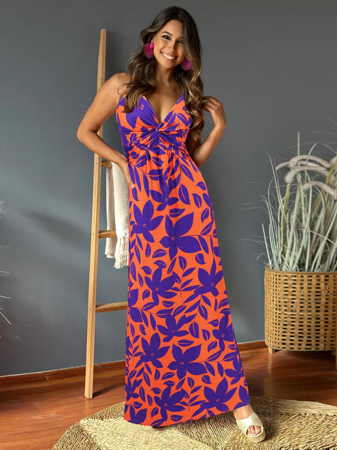 Hawaiian Print Twisted Printed V-Neck Cami Dress (8 Variants)