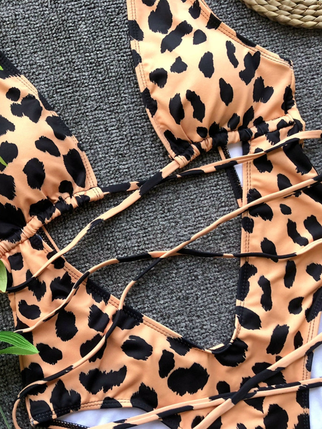 Animal Print Lace-Up Backless Plunge One-Piece Swimsuit (5 Variants)