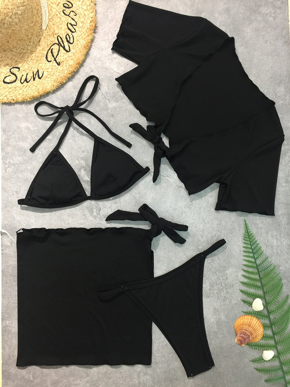 Halter Bikini & Cover Up 4-Piece Swim Set (3 Variants)