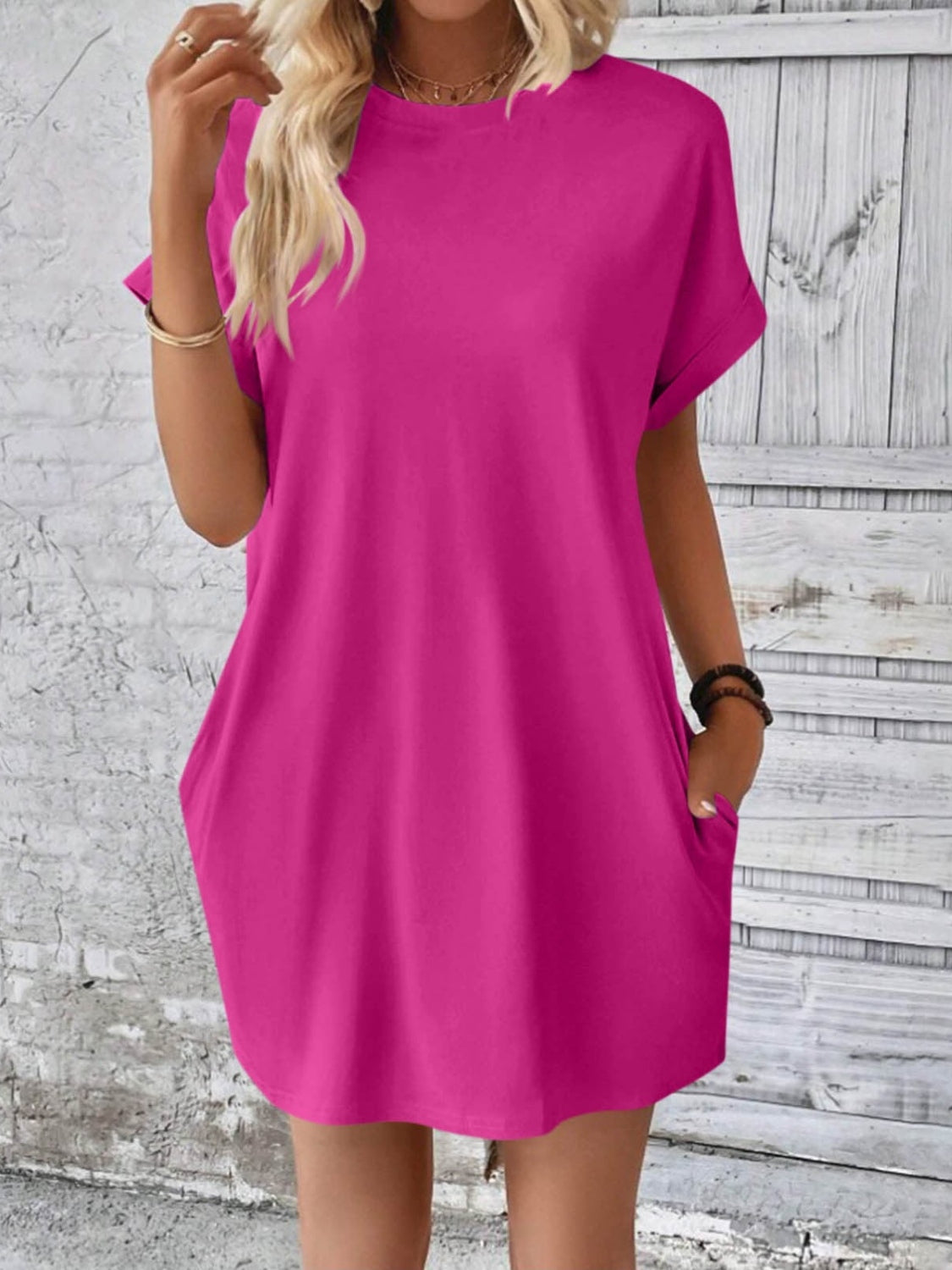 Round Neck Short Sleeve Mini Dress (8 Variants)