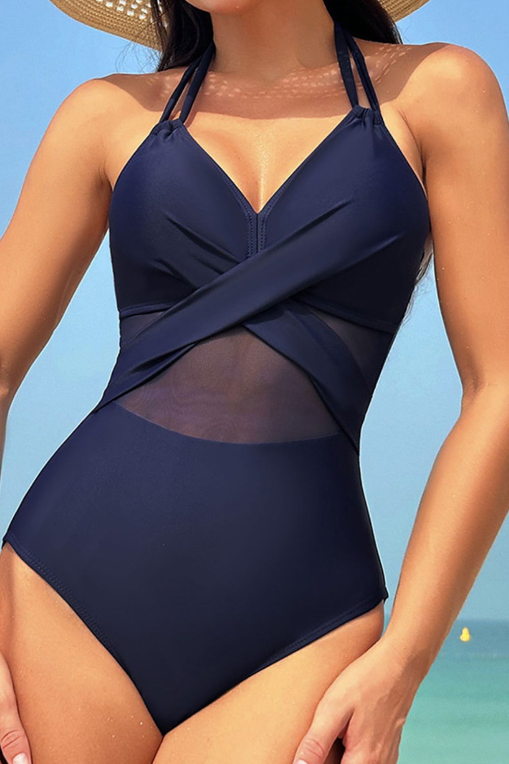 Crisscross Halter Neck One-Piece Swimwear (2 Variants)