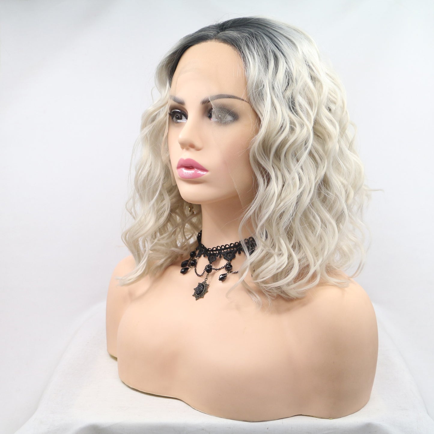 12" Blonde/Black Ombre Lace Front Synthetic Mid-length Wavy Wig