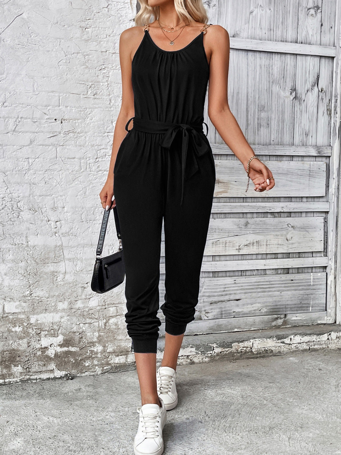 Scoop Neck Tie Waist Jumpsuit (2 Variants)