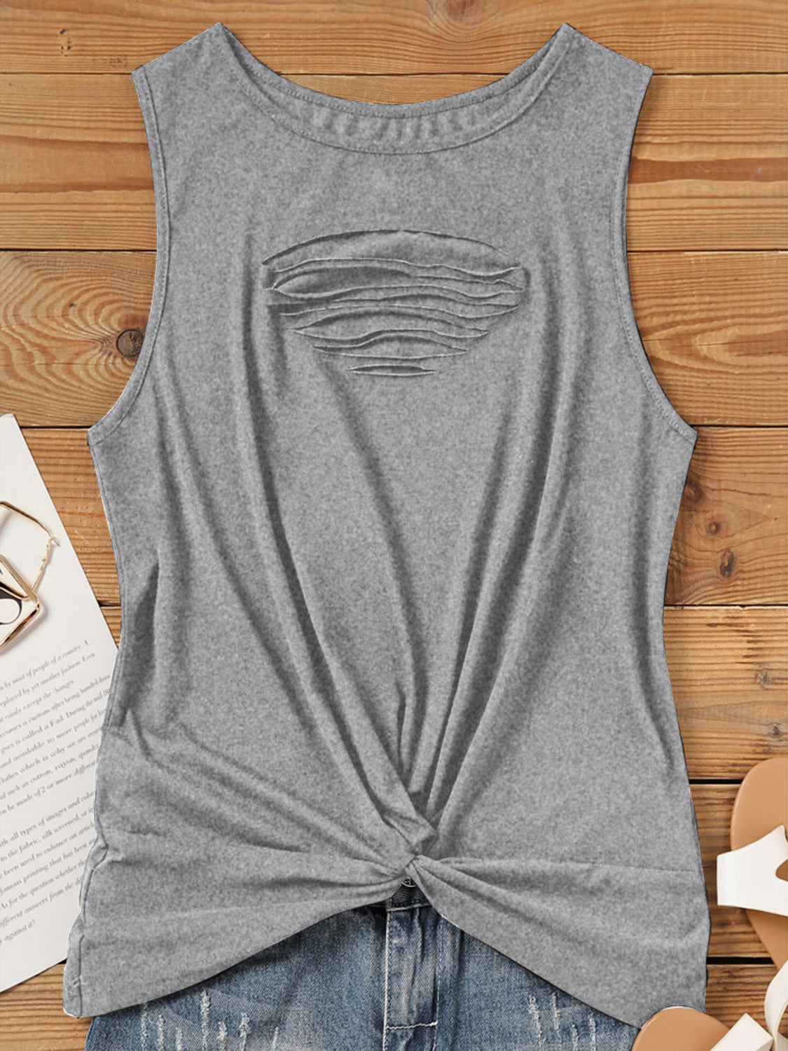 Cutout Twisted Round Neck Tank (4 Variants)