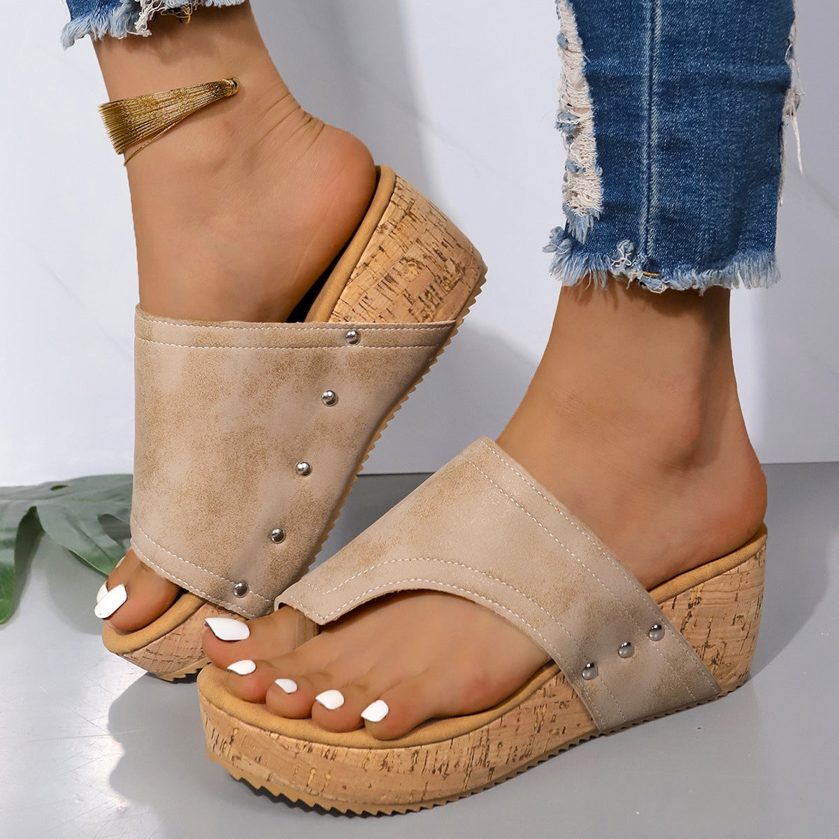 Wrapped Toe Studded Wedge Sandals (3 Variants)