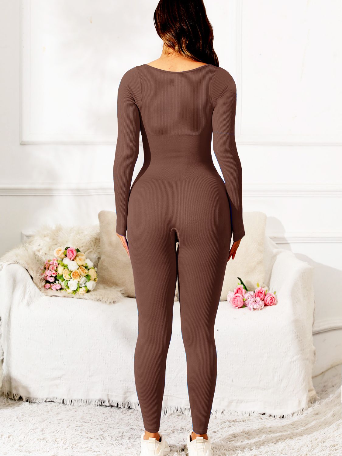 Scoop Neck Long Sleeve Active Jumpsuit (5 Variants)