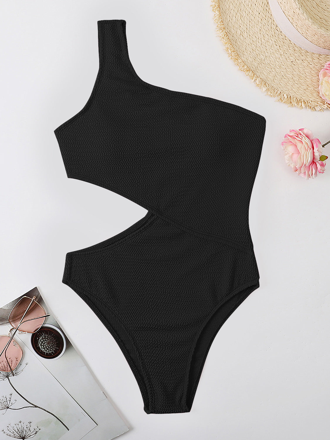 Cutout One Shoulder One-Piece Swimwear (5 Variants)