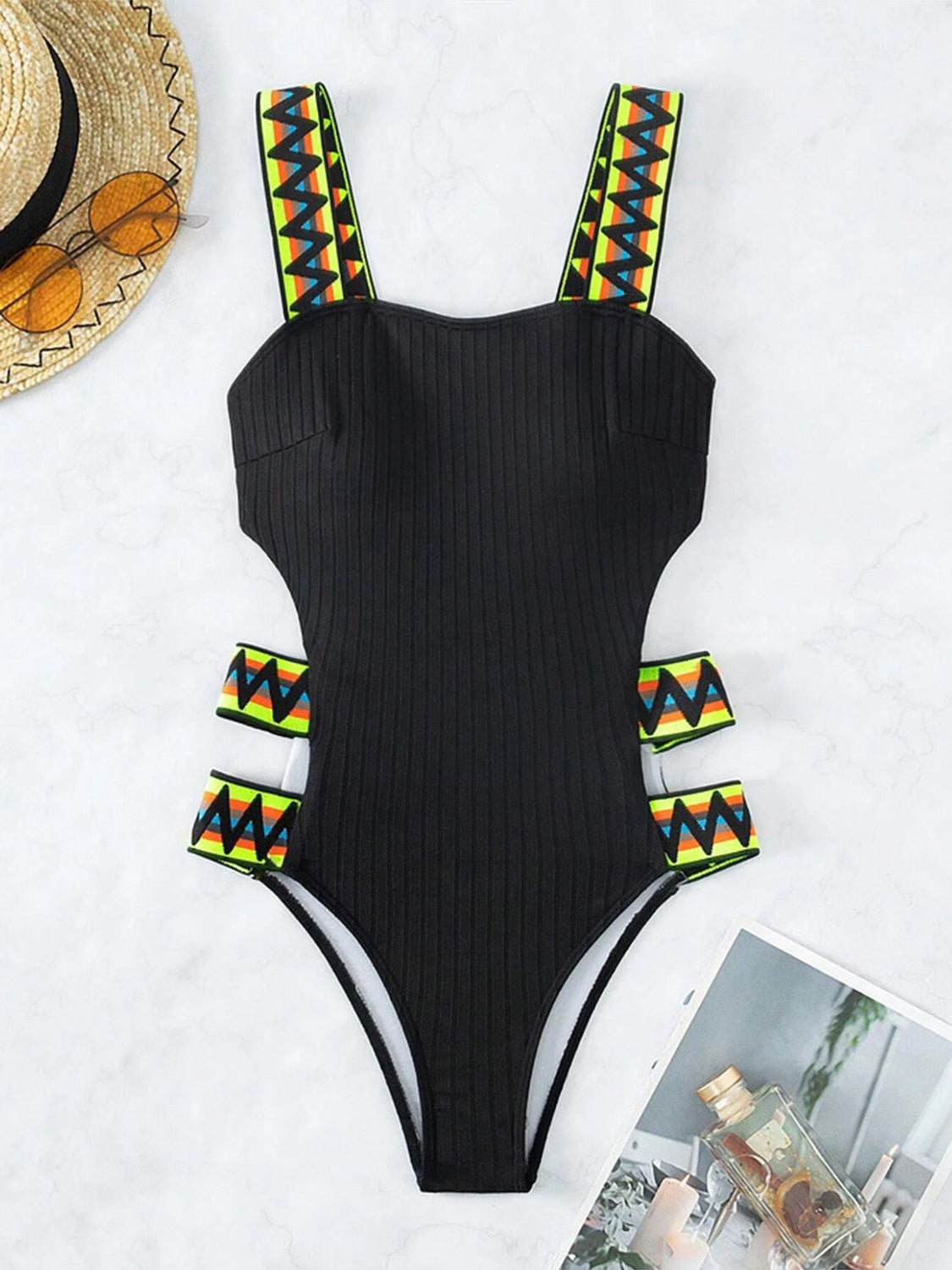 Cutout Wide Strap One-Piece Swimwear (2 Variants)