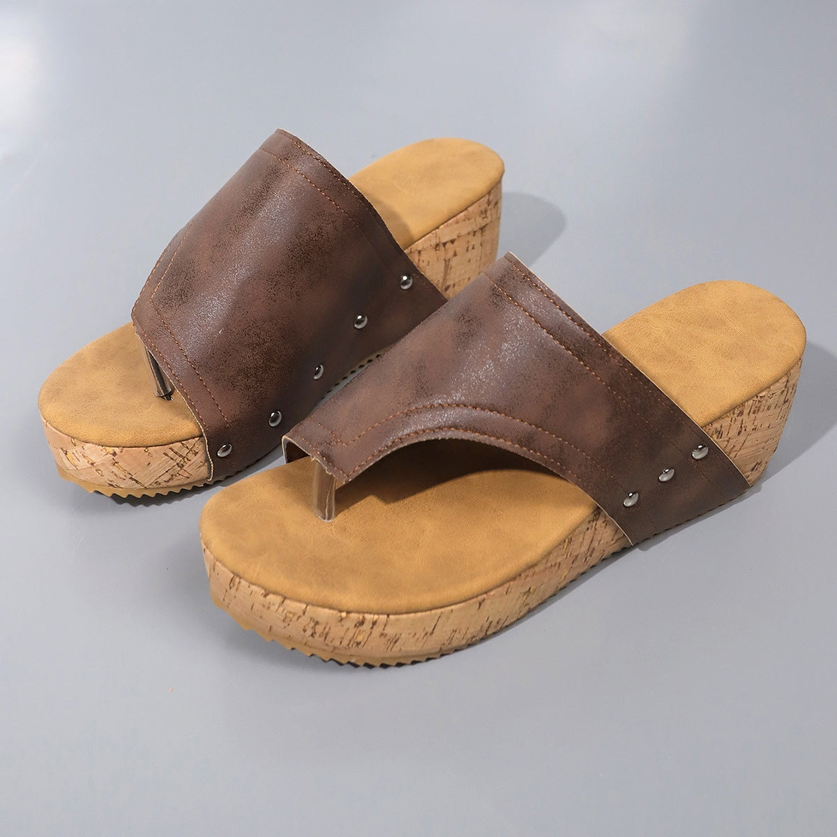 Wrapped Toe Studded Wedge Sandals (3 Variants)