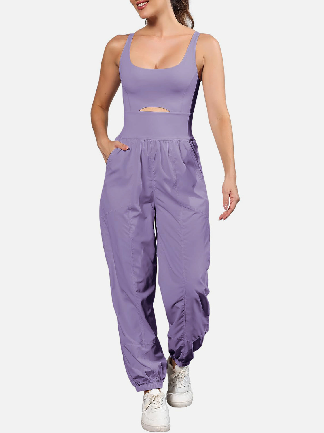 Cutout Scoop Neck Wide Strap Jumpsuit (9 Variants)