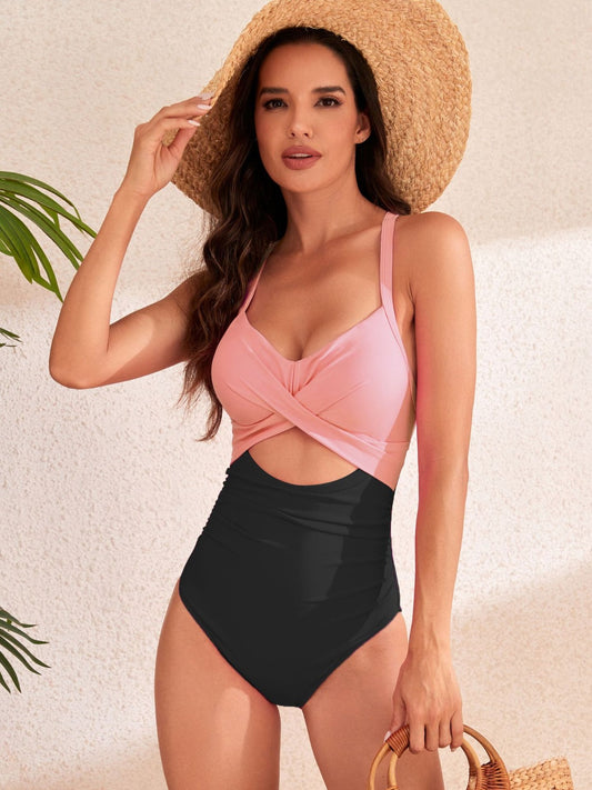 Crisscross Cutout V-Neck One-Piece Swimwear (5 Variants)