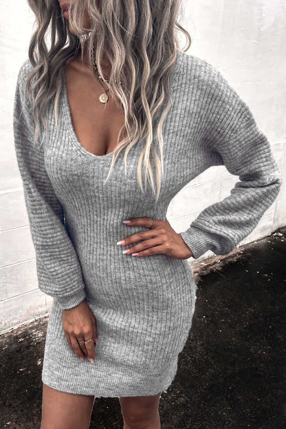 Ribbed Long Sleeve Sweater Dress