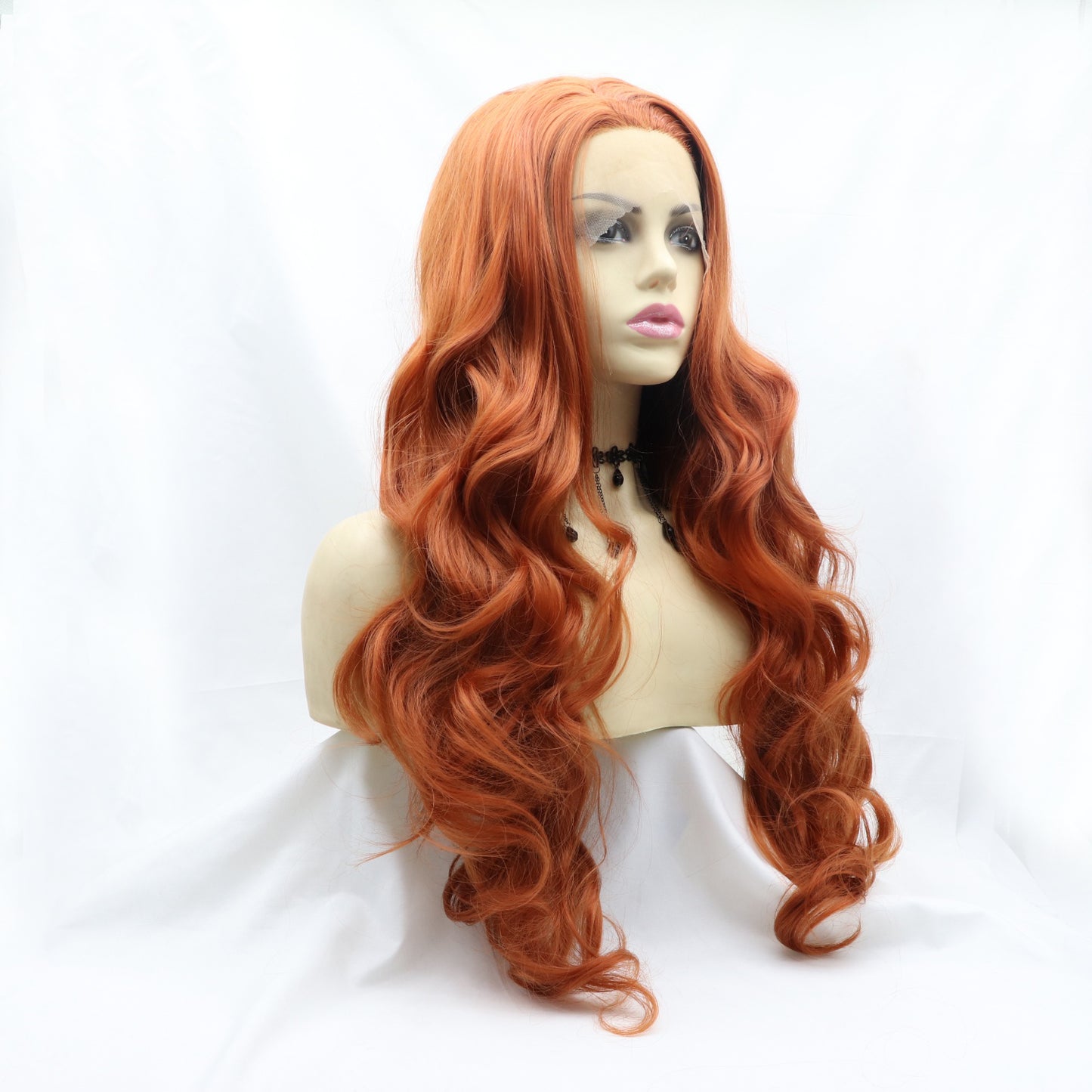 24'' "Red Head" Orange Long Deep Wave Lace Front Synthetic Wig