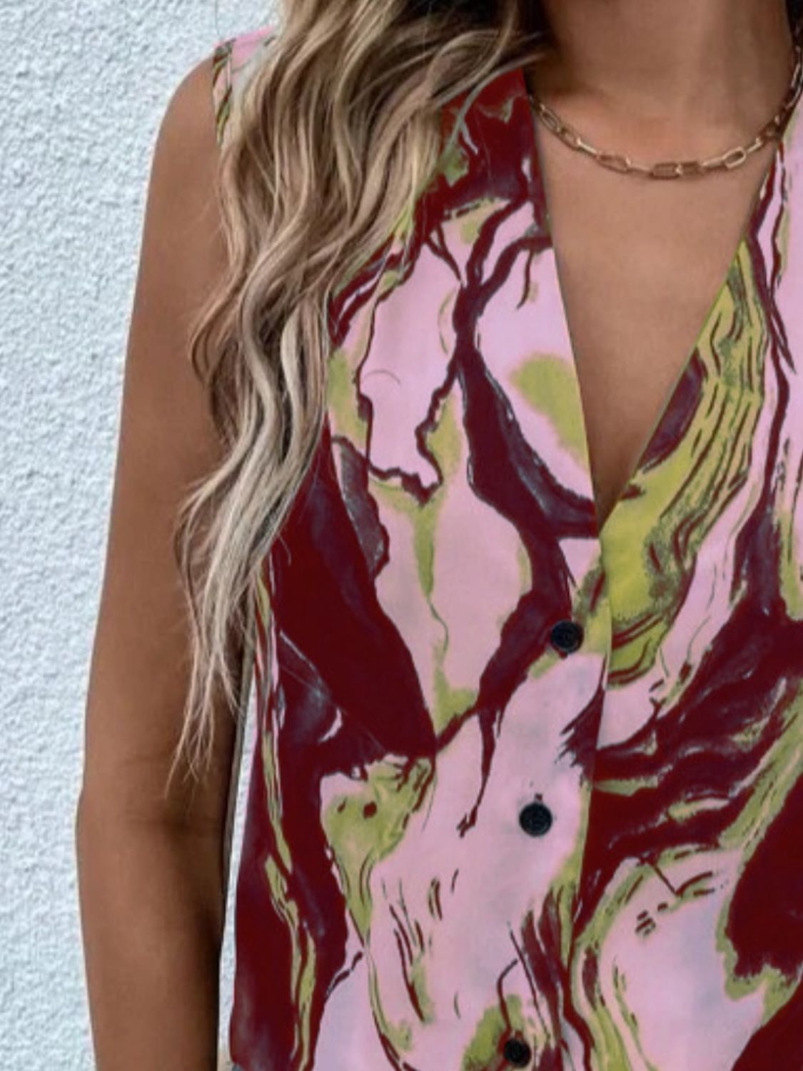 Full Size Printed Button Up Tank