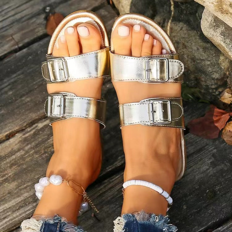 Open Toe Double Buckle Sandals (2 Variants)