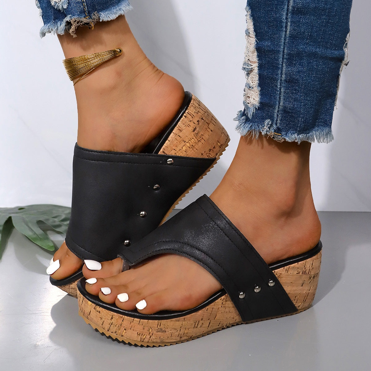 Wrapped Toe Studded Wedge Sandals (3 Variants)