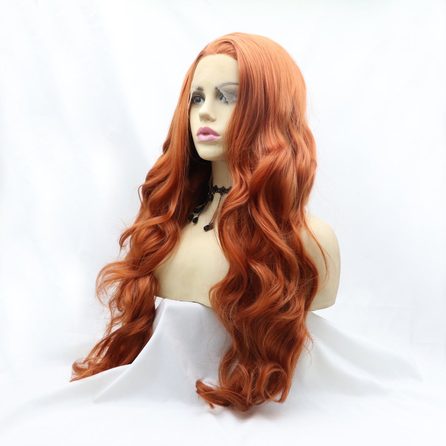 24'' "Red Head" Orange Long Deep Wave Lace Front Synthetic Wig