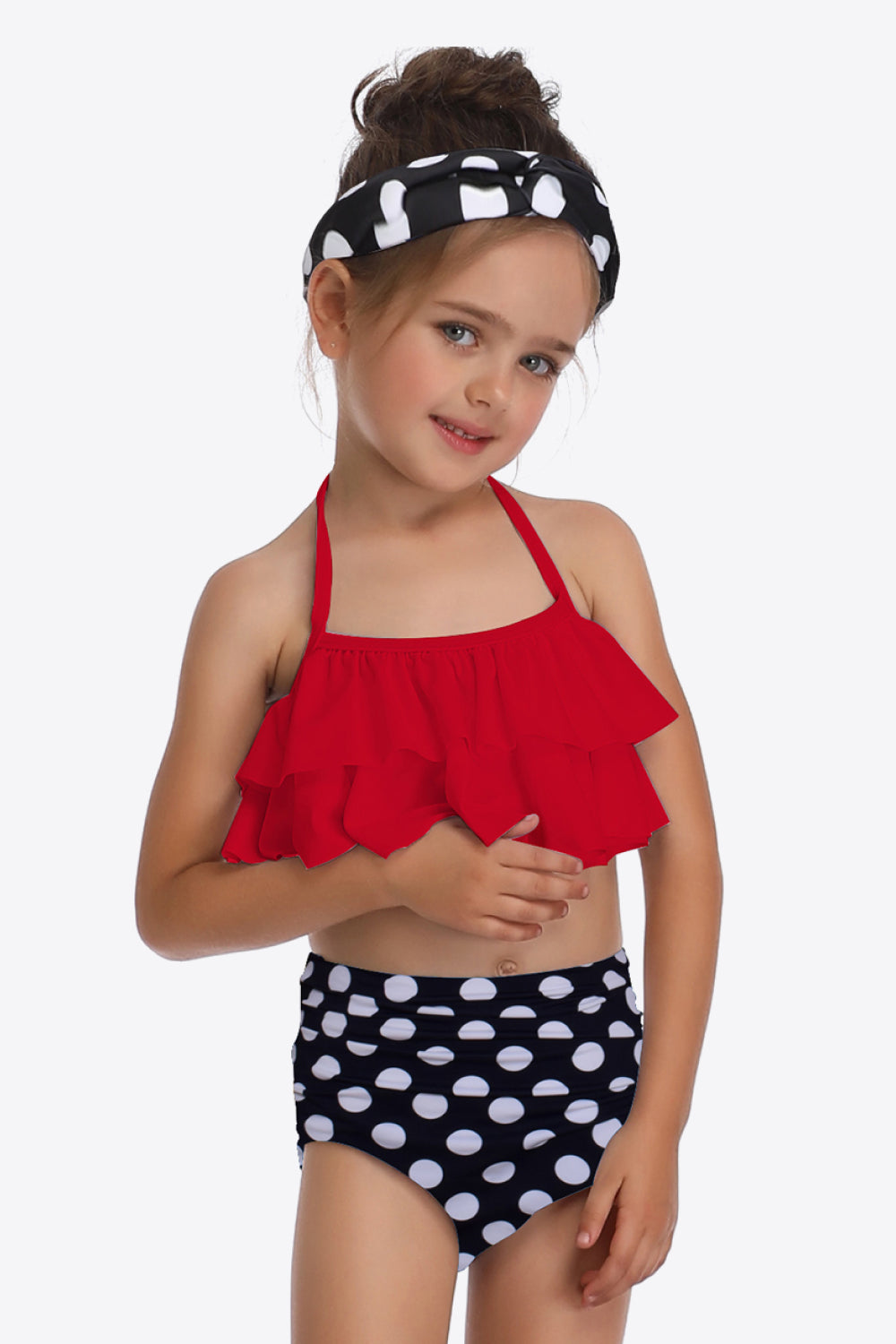 Girls Printed Layered Halter Neck Two-Piece Swim Set