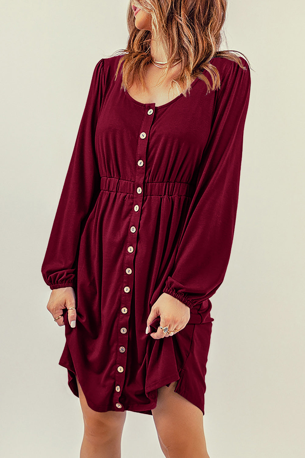 Button Down Long Sleeve Dress with Pockets