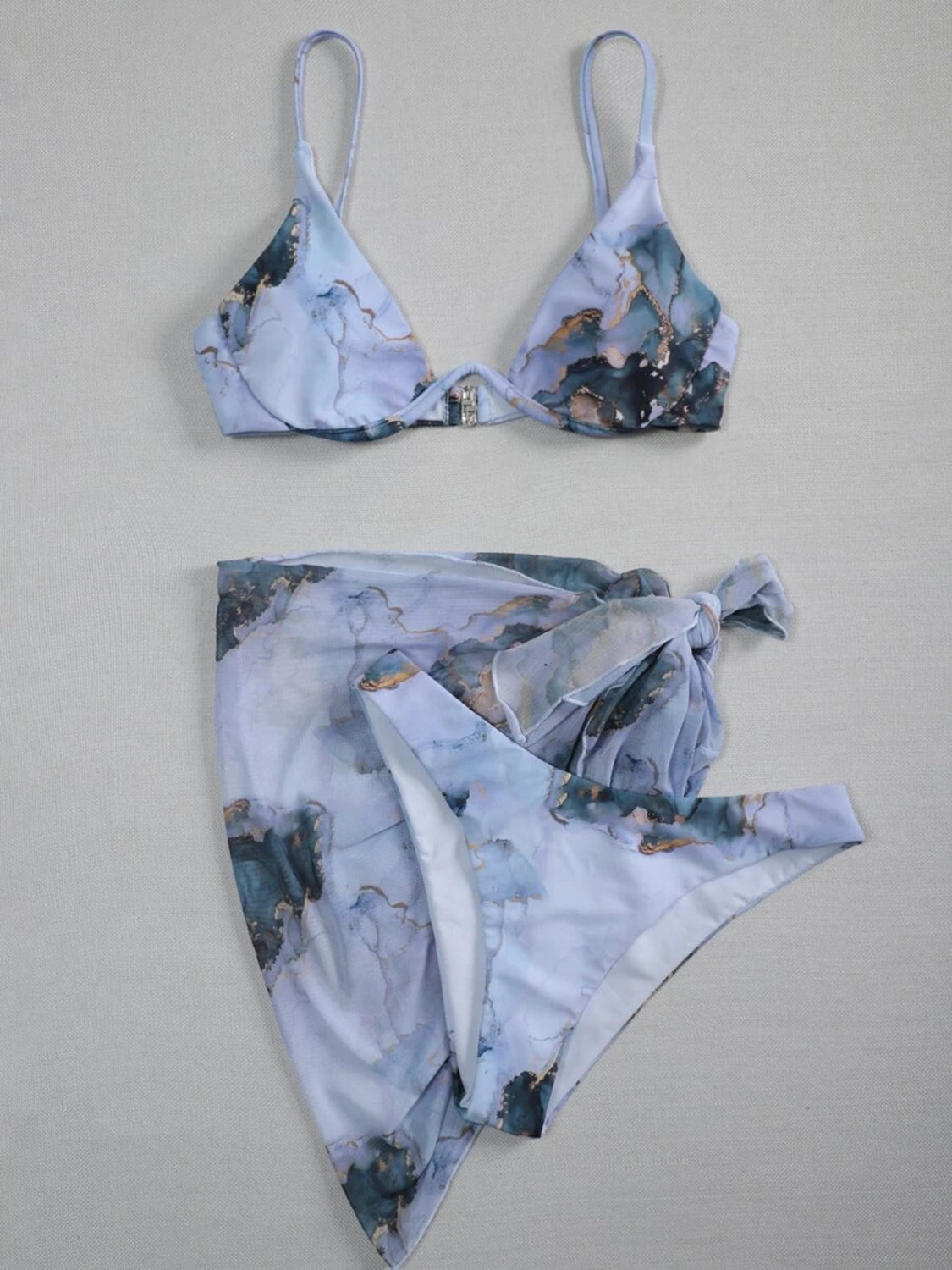 Printed Spaghetti Strap Three-Piece Swim Set