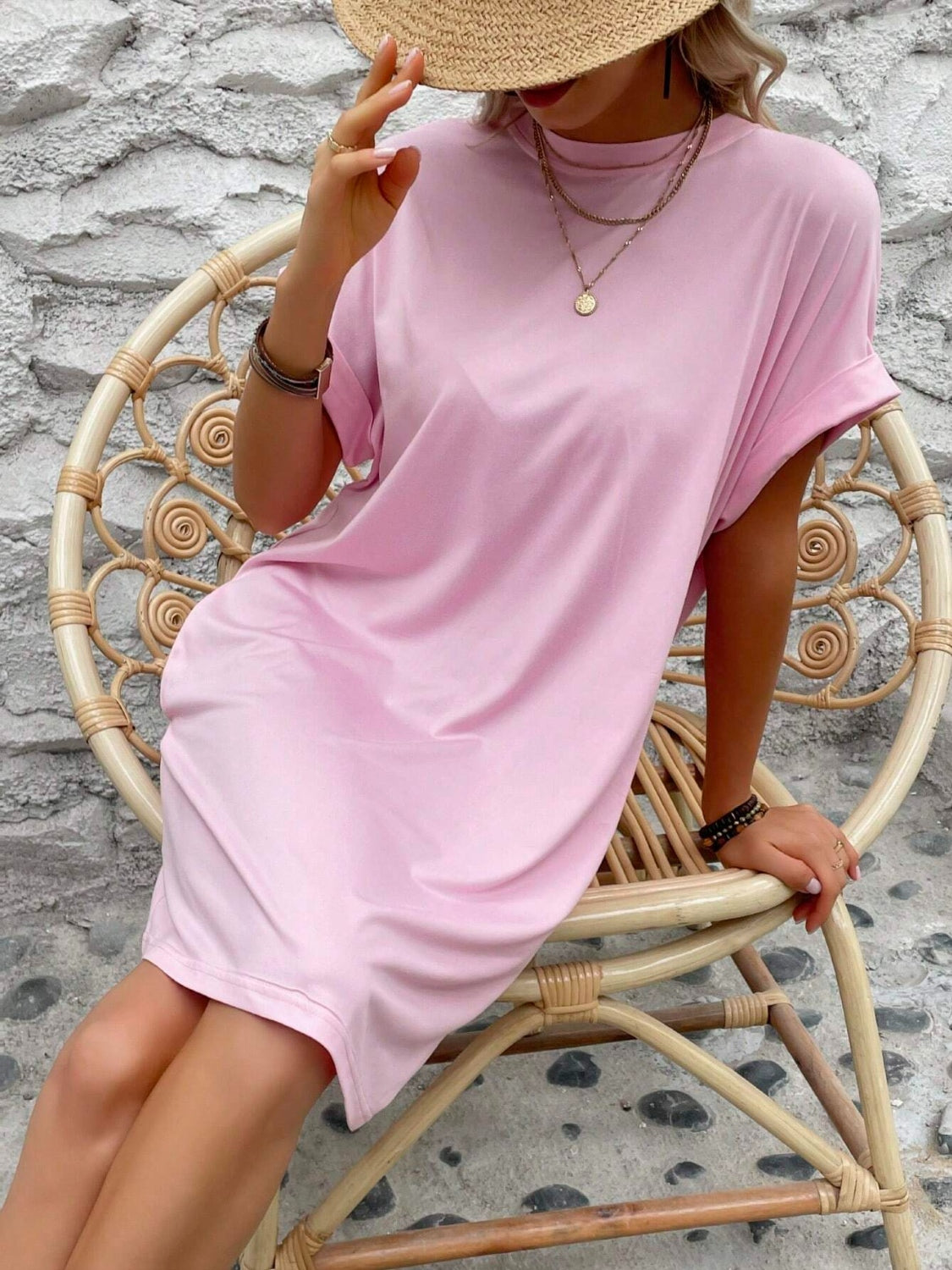 Round Neck Short Sleeve Mini Dress (8 Variants)