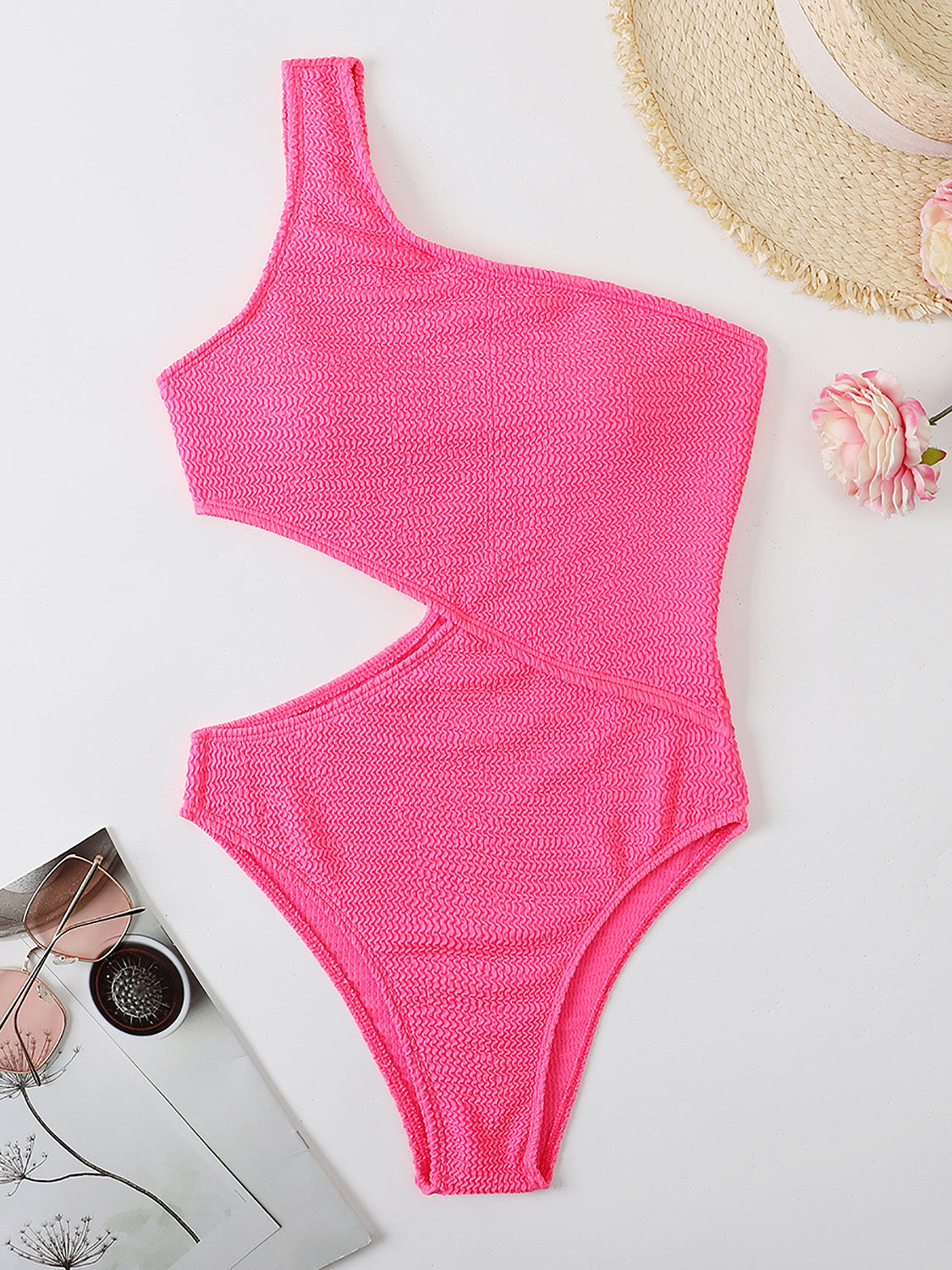 Cutout One Shoulder One-Piece Swimwear (5 Variants)