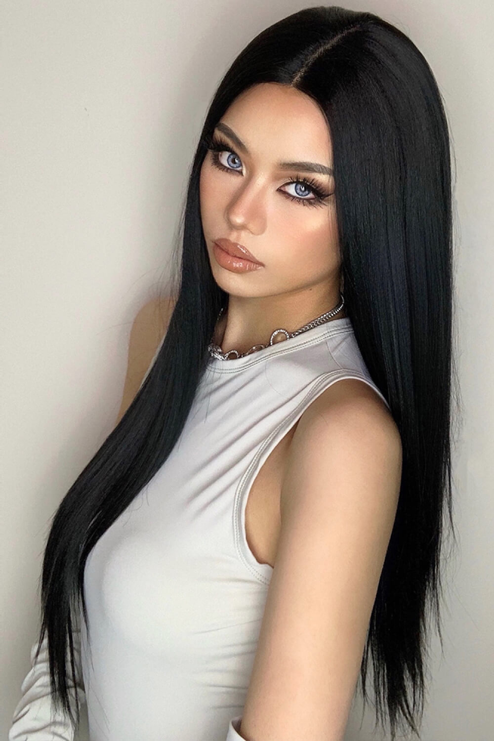 26" Long Lace Front Straight Synthetic Wigs