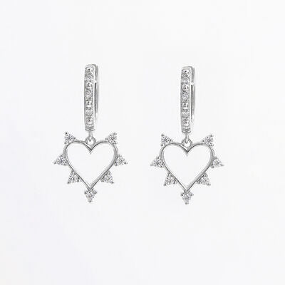 925 Sterling Silver Inlaid Zircon Heart Dangle Earrings