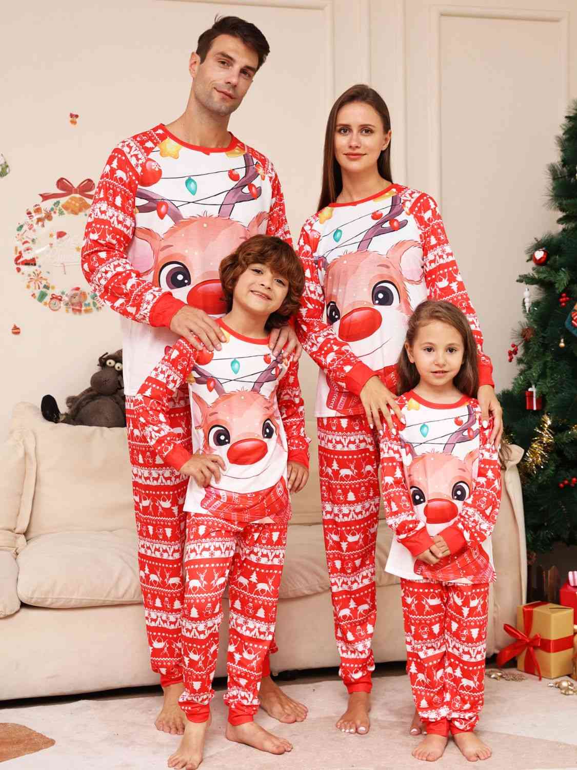 Matching Kids 2T-14 Rudolph Pajama Set