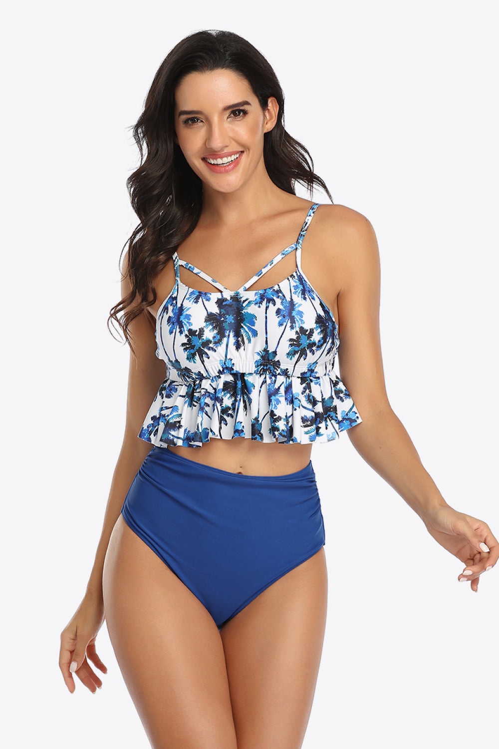 Tropical Print Ruffled Two-Piece Swimsuit (4 Variants)