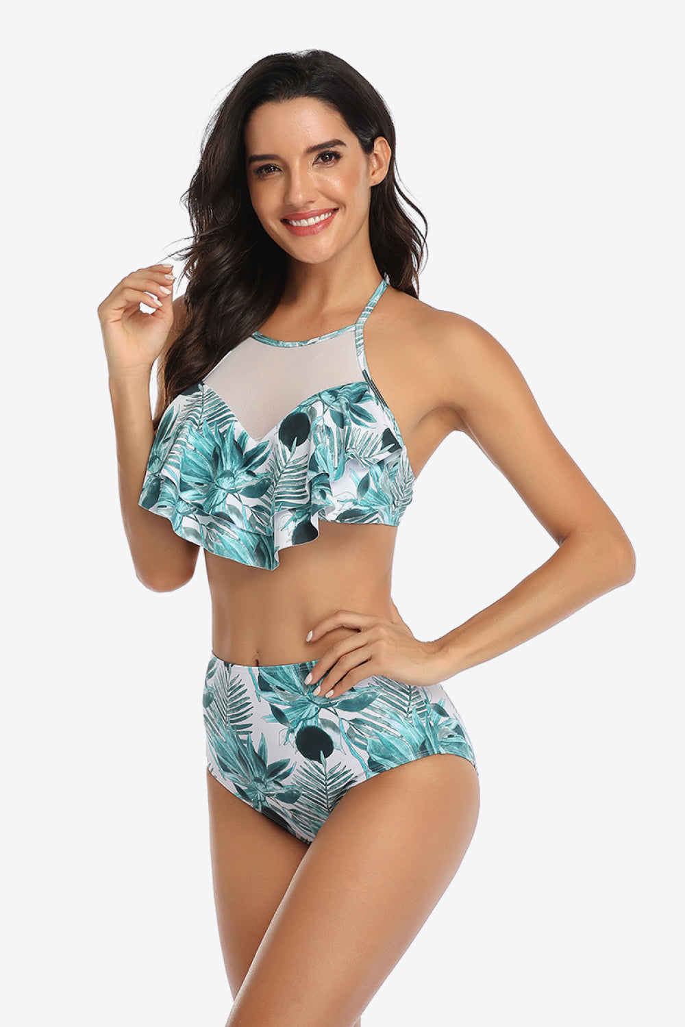 Tropical Print Ruffled Two-Piece Swimsuit (4 Variants)