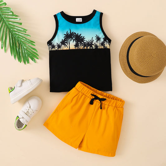 Kids Palm Tree Sunset Tank and Short Set