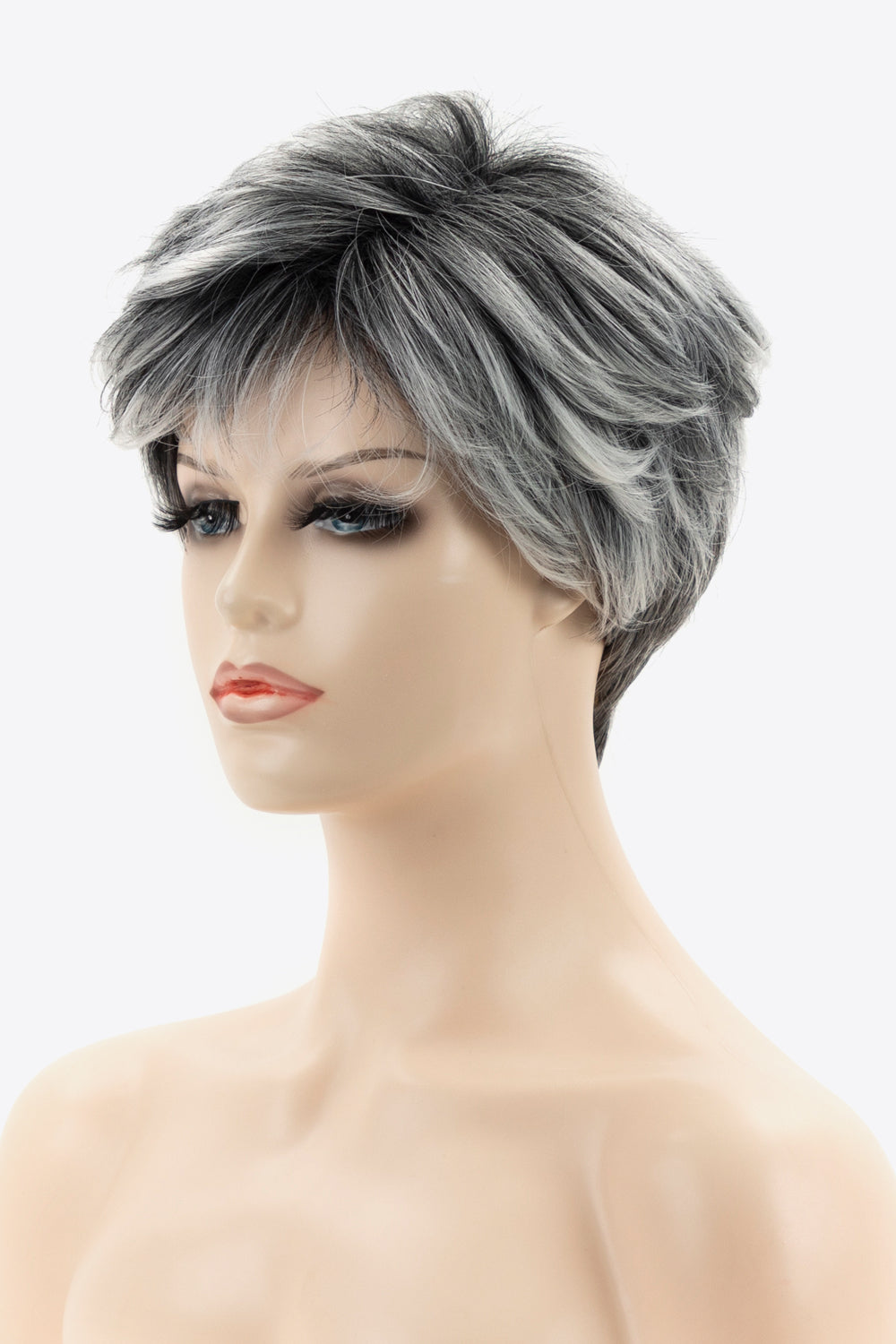 4'' Gray/Black/White Short Synthetic Pixie Layered Wig