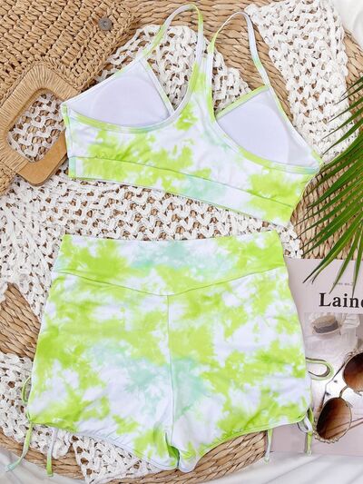 Tie-Dye Spaghetti Strap Top & Drawstring Shorts Swim Set (2 Variants)