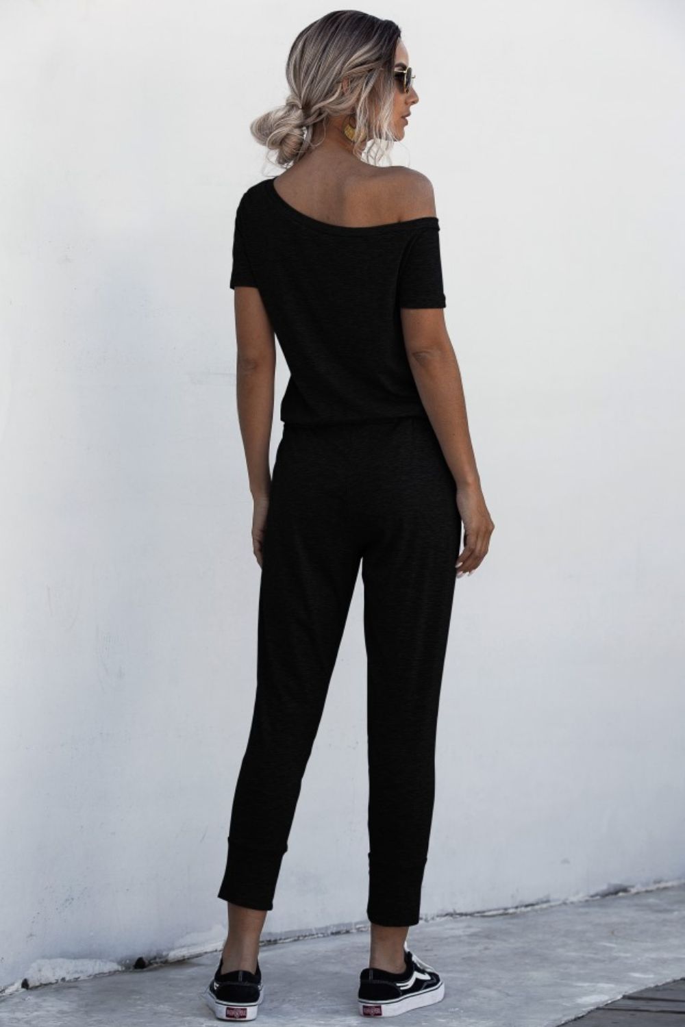 Asymmetrical Neck Tied Jumpsuit with Pockets (4 Variants)