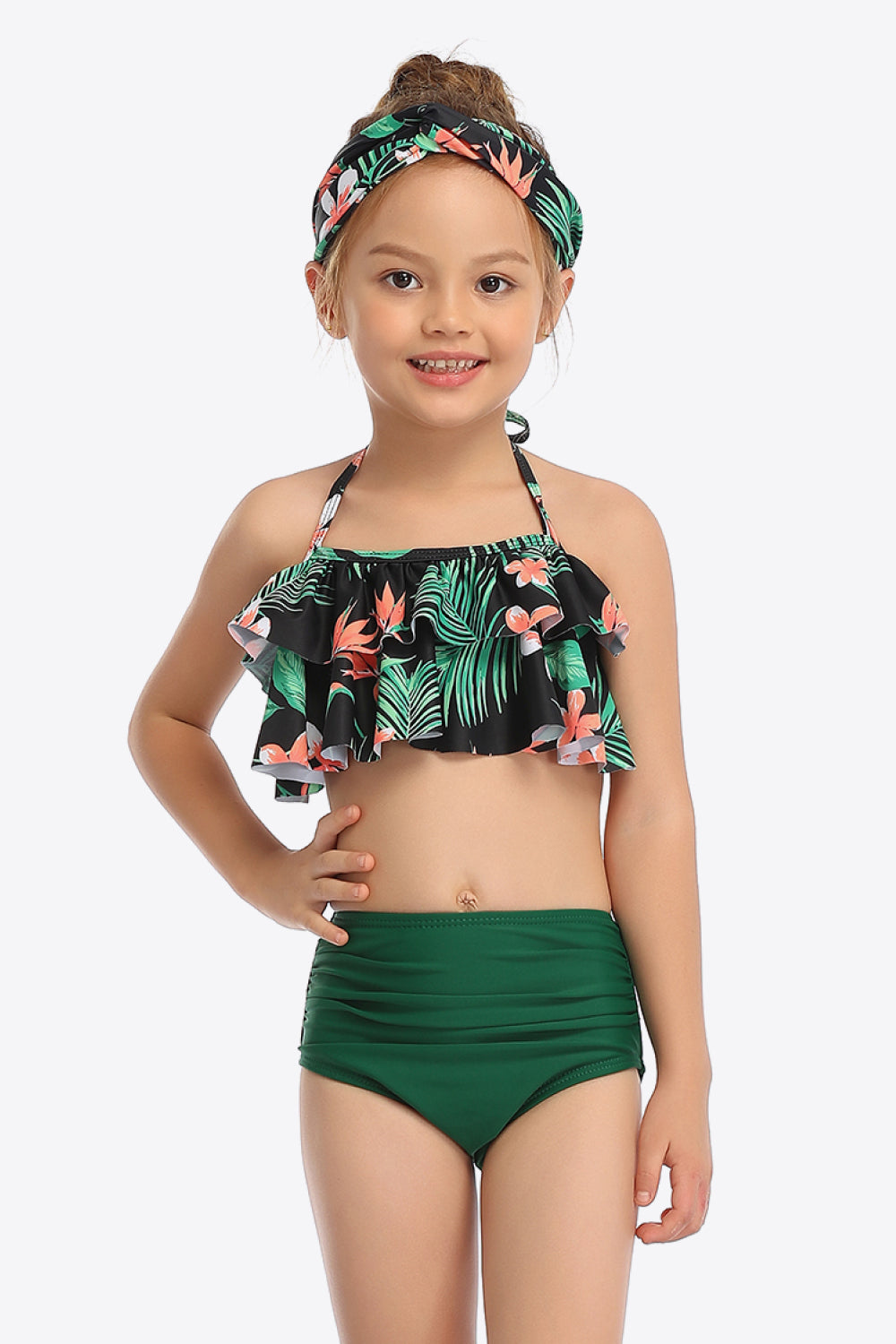 Girls Printed Layered Halter Neck Two-Piece Swim Set