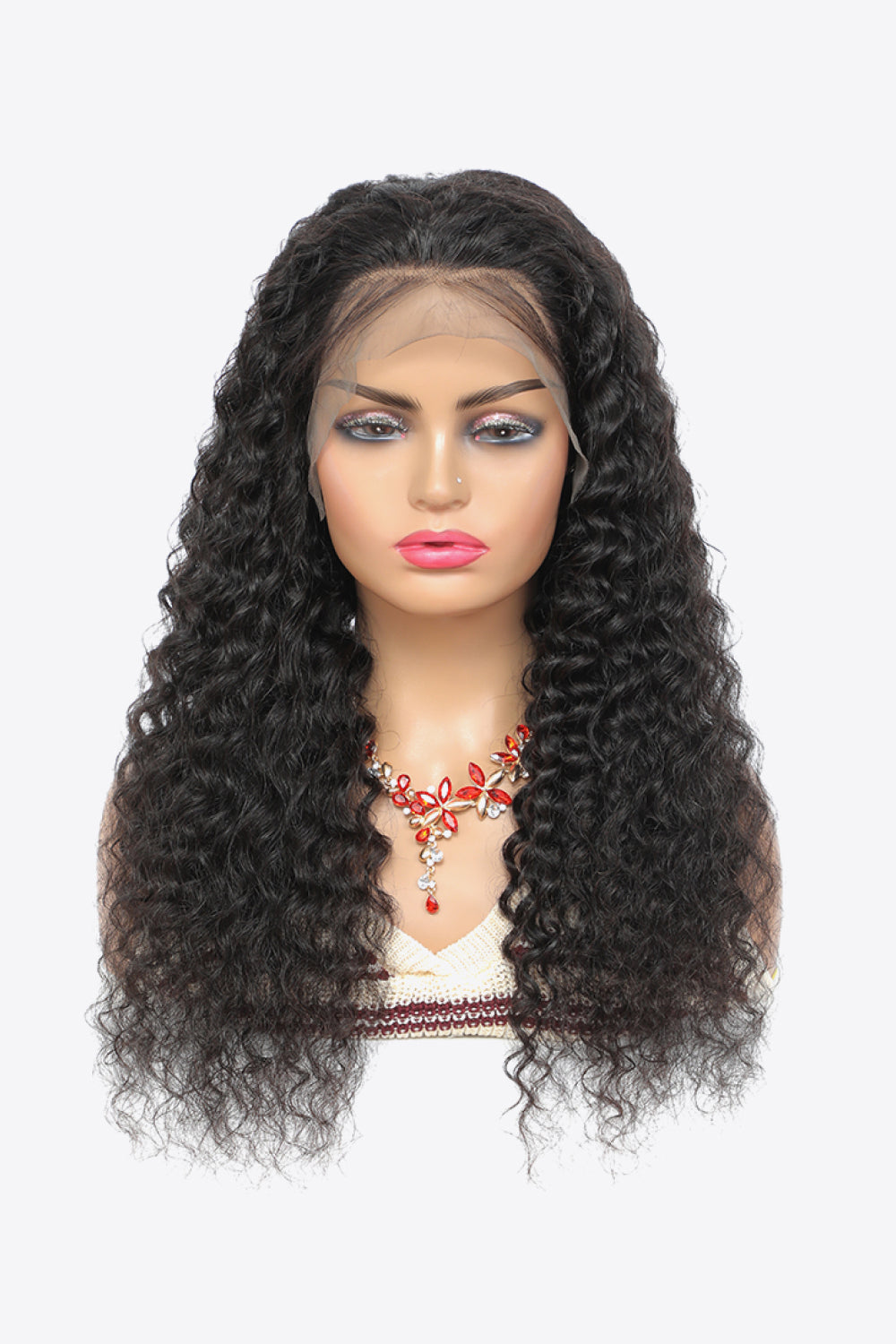 20” Natural Black Lace Front Curly Human Hair Wig